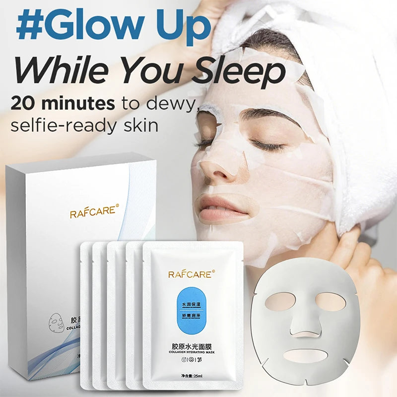 Bio Collagen Face Mask Shrink Deep Hydrating Overnight Mask Moisturizing Refreshing Brightening Face Skin Care 5Piece Set