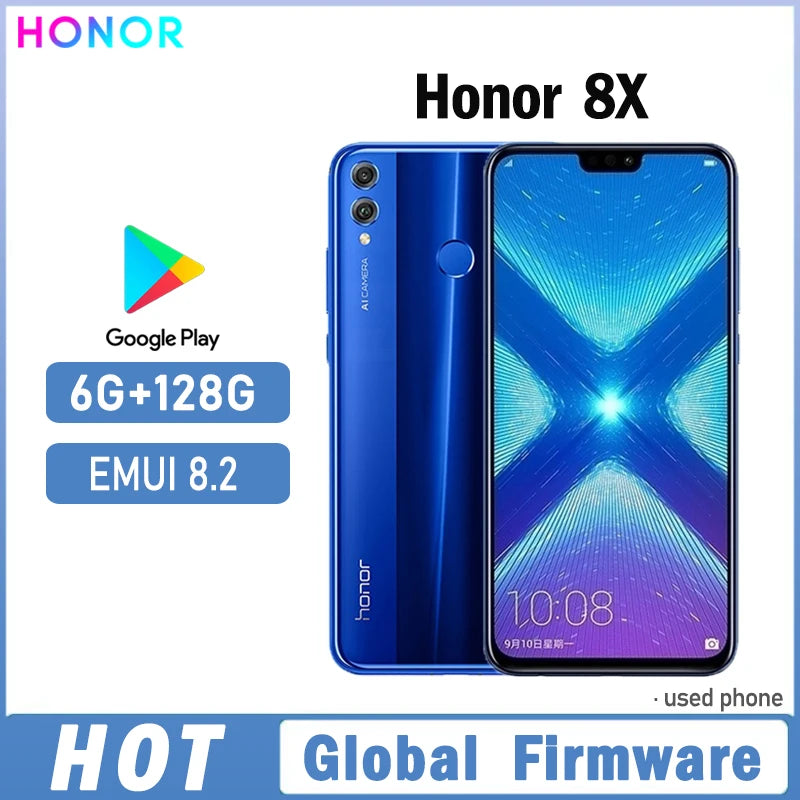 HONOR 8X Smartphone Global firmware CPU Haisi Qilin 710 6.5-inch 3750mAh rear camera 20MP RAM 6GB ROM 128GBused phone
