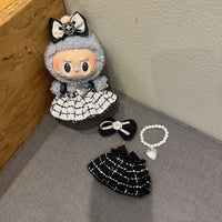Doll Clothes Outfit Accessories for Labubu Clothes Designer Black and White Plaid Dress Set DIY Mini Dolls Clothing Girl Gift