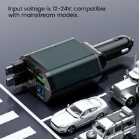 Elough 4 IN 1 Retractable Car Charger Fast Charging USB C To USB C ios Cable Charger USB Type C Car Adapter For iPhone Huawei