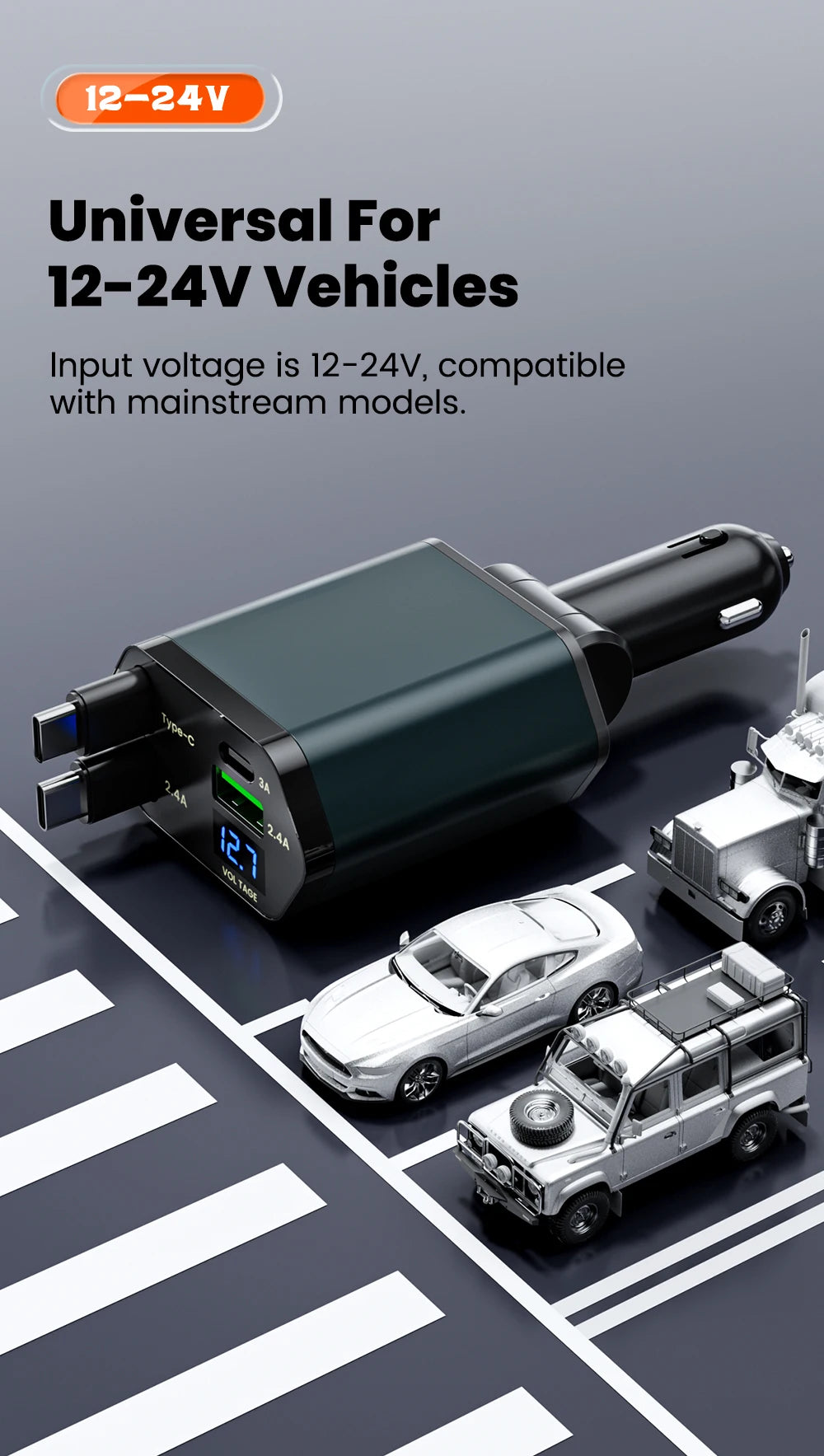 Elough 4 IN 1 Retractable Car Charger Fast Charging USB C To USB C ios Cable Charger USB Type C Car Adapter For iPhone Huawei