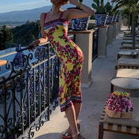 CNYISHE Flower Prints Camisoles Fashion Sheath Sexy Club Hot Girl Women Dresses Colorful Trendy Elegant Lady Female Bodycon