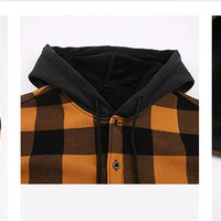 Fashion korean popular clothes winter Adding velvet and thickening long-sleeve shirts for men casual Hooded jacket plaid tops