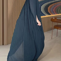 Beautyblue Women's Evening Dresses Elegant Maxi Dresses Loose Gauze Pleated Solid Color Tiered Off-The-Shoulder New Female Robe