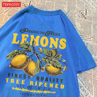 Summer Lemon Cherries Prints T-Shirts Cotton Women's Tops Oversize O-Neck Soft Short Sleeve tees Street Casual Womans Clothes
