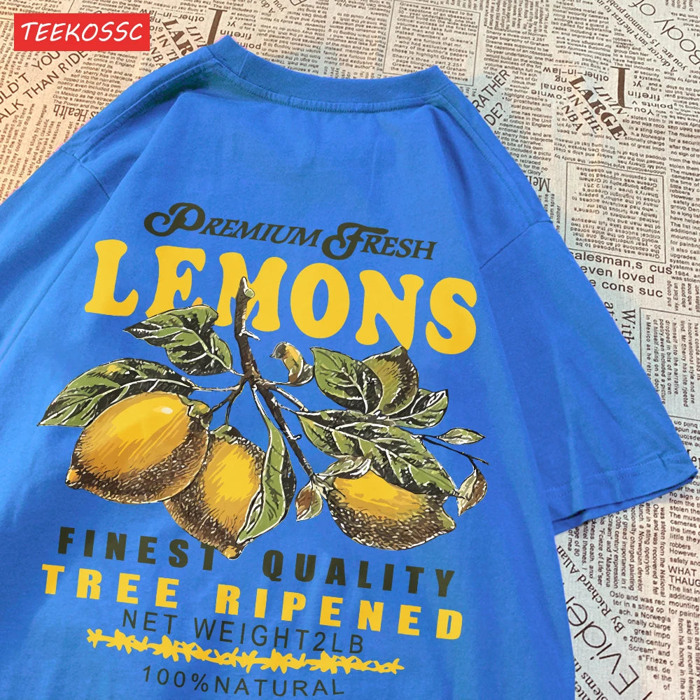 Summer Lemon Cherries Prints T-Shirts Cotton Women's Tops Oversize O-Neck Soft Short Sleeve tees Street Casual Womans Clothes
