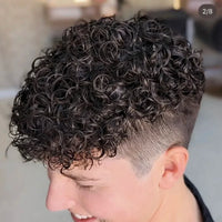 Q6  Swiss Lace Front&Pu Natural Hairline 1B40 1B65 Gray Black Men Toupee 24mm Curly Male Wigs Ash Blonde Human Hair Prosthesi