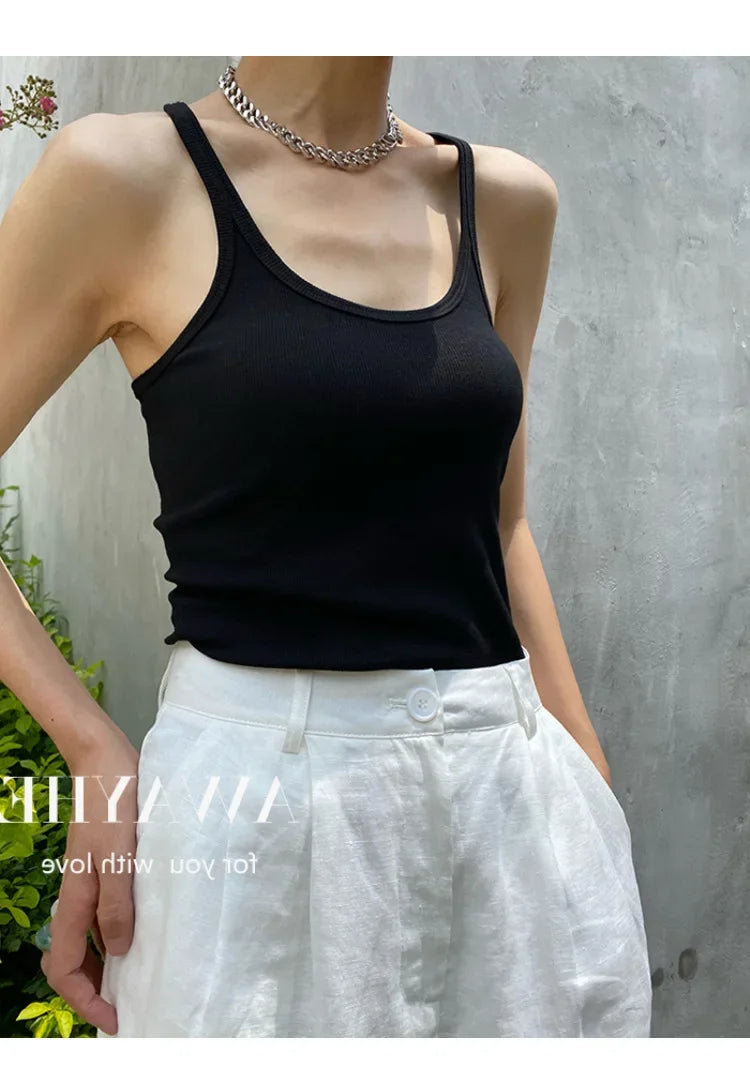 European Style Screw Thread Fitness Tank Top Women's Inner Wear Summer Outer Wear Fine Shoulder Strap Work Shirt Polyester Fiber
