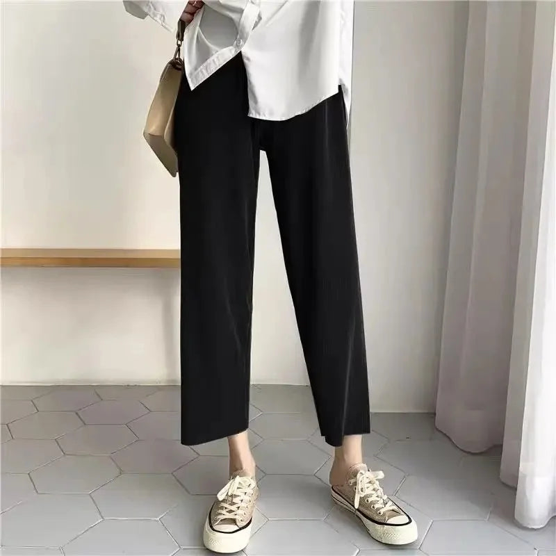 High Waist Draped Suit Pants for plus Size Women Spring Autumn Design Sensation Floor Length Casual Straight Wide Leg Long Pants