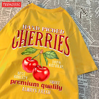 Summer Lemon Cherries Prints T-Shirts Cotton Women's Tops Oversize O-Neck Soft Short Sleeve tees Street Casual Womans Clothes