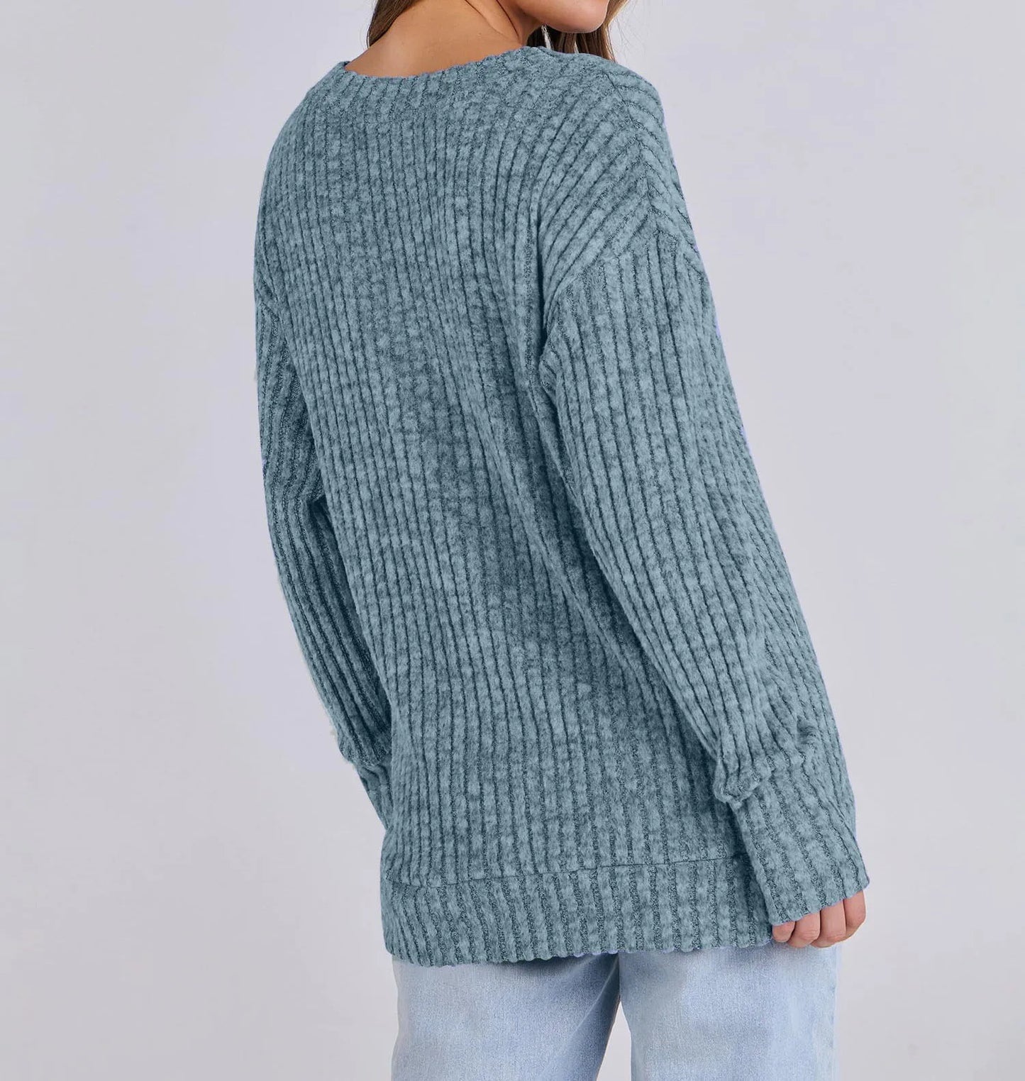 Women's Long Sleeve V-Neck T-Shirt Pit Stripe Milled Fashion Temperament Top