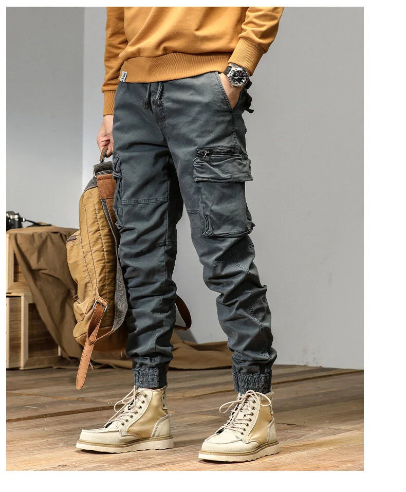 CAAYU Joggers Cargo Pants Mens Casual Y2k Multi-Pocket Male Trousers Sweatpants Streetwear Techwear Military Green Track Pants