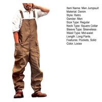 Men Denim Jumpsuit Casual Retro Style Loose Fit Overalls With Large Pockets Thick Fabric Cargo Plus Size Streetwear Jumpsuit