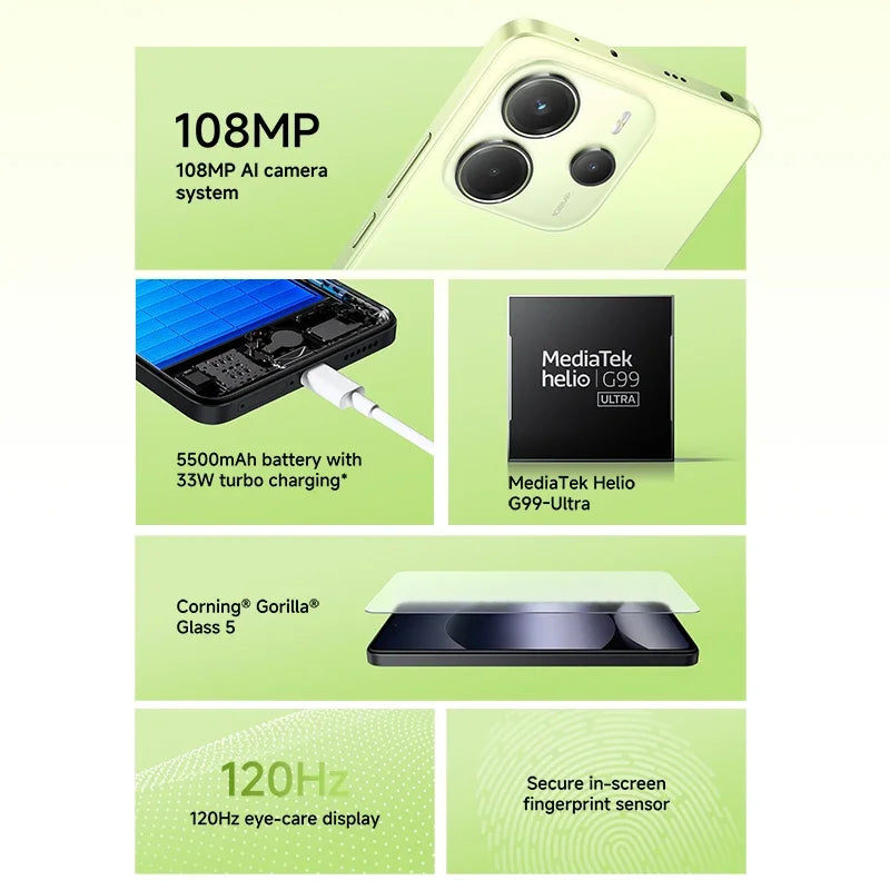 Xiaomi Redmi Note 14 Global Version MediaTek Helio G99-Ultra 108MP AI Camera 6.67" AMOLED 120Hz Display 5500mAh