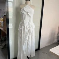 Chic Elegant Lotus Edge Maxi Dress Slim Fit Backless Lace Up Halter Robes Sleeveless Party Vestidos 2025 Nw Lady Vacation Gowns