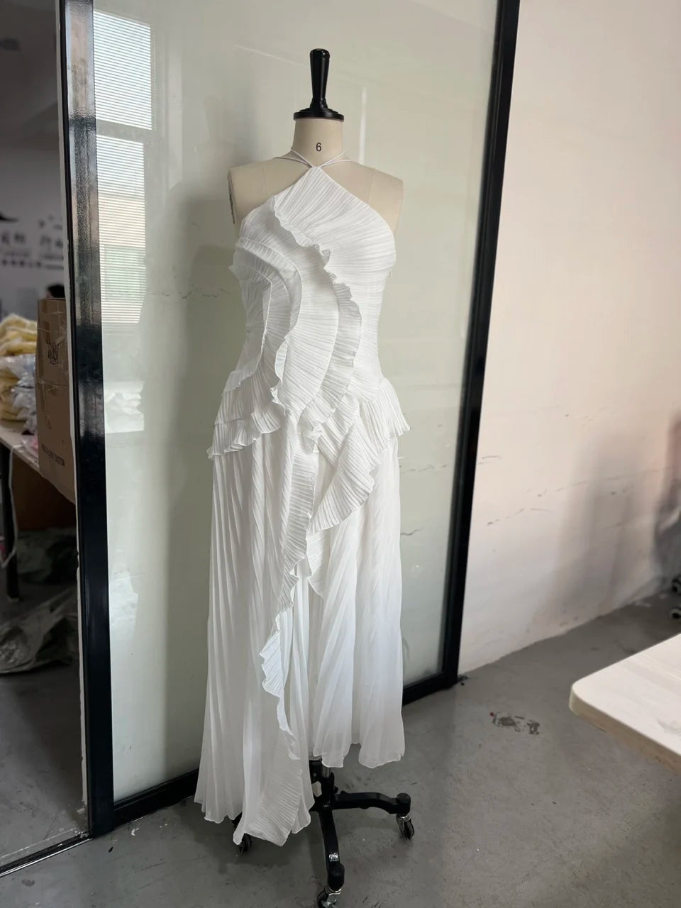 Chic Elegant Lotus Edge Maxi Dress Slim Fit Backless Lace Up Halter Robes Sleeveless Party Vestidos 2025 Nw Lady Vacation Gowns