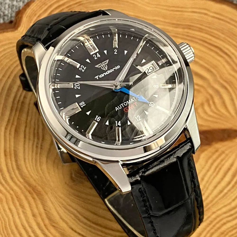 Tandorio 200M Water Resistant Dive NH34 GMT Cream Black Dial Automatic Watch Men Sapphire Polished Case Glass Back Montre hommes