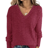 Women's Long Sleeve V-Neck T-Shirt Pit Stripe Milled Fashion Temperament Top