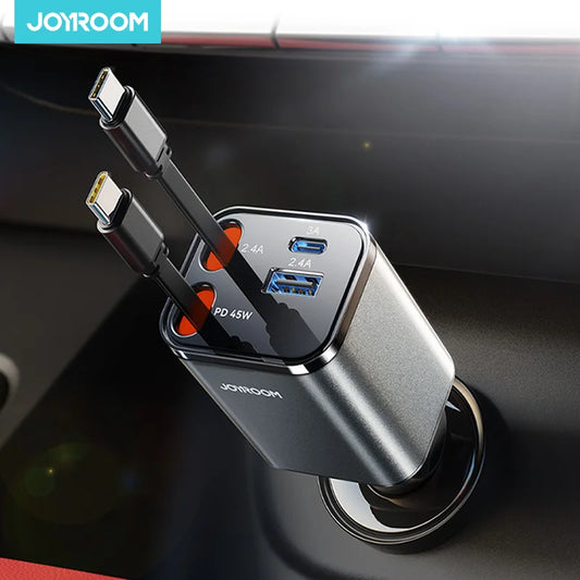 Joyroom 84W Retractable Car Charger Fast Car Charger USB C for iPhone 17 16 15 Fast Charging Car Accessories Car Adapter