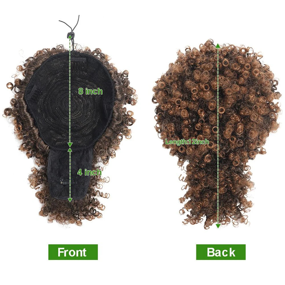 Afro Puff Kinky Curly Hair Updo Ponytail Extension with Bangs Drawstring Ponytail for Women Black, Synthetic Hair Ponytail