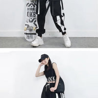 Women Cargo Pants 2023 Harem Pants Fashion Punk Pockets Jogger Trousers With Chain Harajuku Elastics High Waist Streetwear