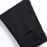 Men's slim fit jeans embroidered elastic straight leg denim pants