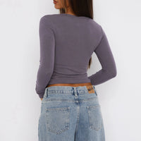 Womens V Neck Button Down Henley T Shirts Y2K Slim Fit Long Sleeve Crop Tops Basic Casual Going Out Tee Shirts