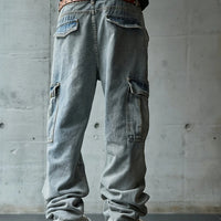Men's multi pocket denim work pants straight leg denim pants
