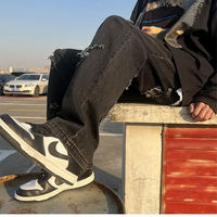 Cross Embroidery Y2k Jeans Mens Straight Denim Pants Casual Vintage Jeans Versatile Fashion Streetwear Spring High Street Pants