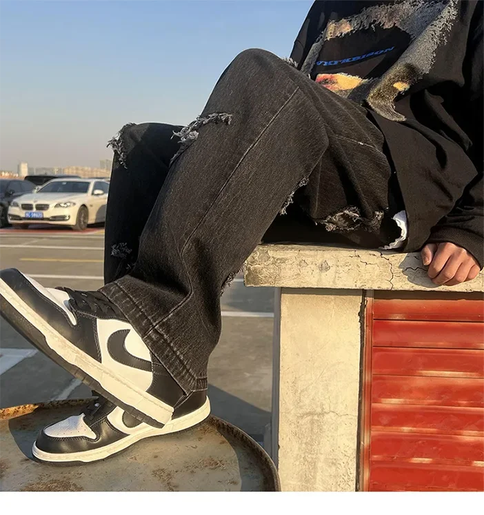 Cross Embroidery Y2k Jeans Mens Straight Denim Pants Casual Vintage Jeans Versatile Fashion Streetwear Spring High Street Pants