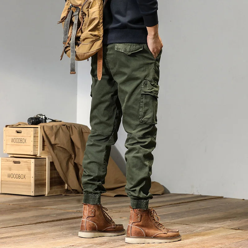 Spring and autumn trendy Cargo pants for men, slim, leggings, ruffian and handsome trousers, American multi bag pants, outdoor v
