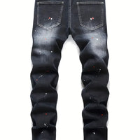 Men y2k Stretchy Denim jeans Ripped Skinny Letter Print elastic waist Casual pants for men Hole Slim Fit Denim Hip Hop Trousers