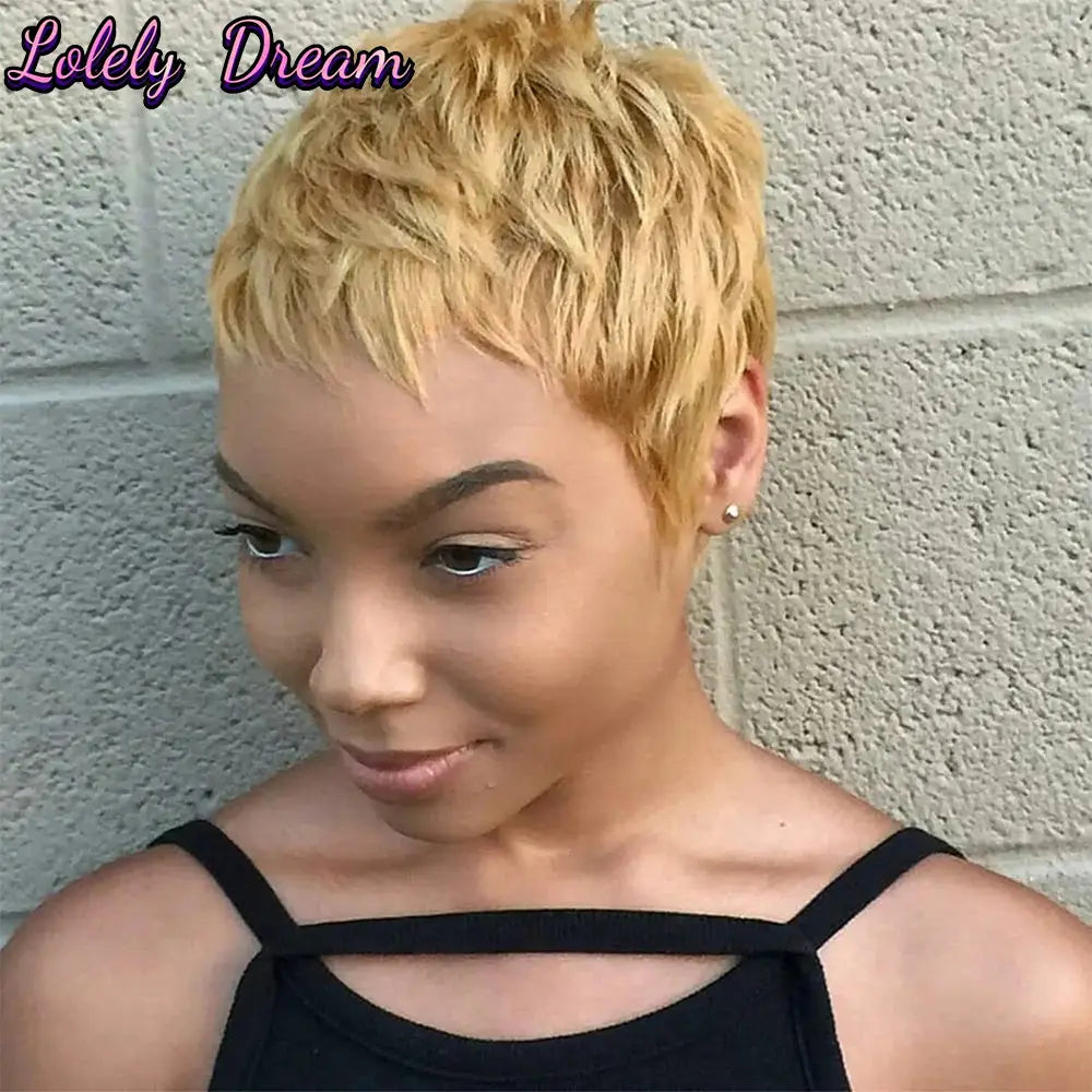 Brazilian Remy Pixie Cut Wigs Human Hair Short Prepluck Wig  Full Machine Made Human Hair Wigs For Black Women