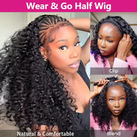 Kinky Curly Half Wig Human Hair Glueless Wear Go Wig 4C Afro Kinky Curly Headband Wig 3 IN 1 Half Wig Flip Over Clip Ins Wig