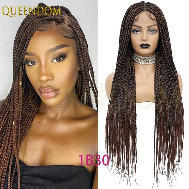 36'' Blonde Synthetic Long Cornrows Box Braided Full Lace Front Wig for Black Women Straight Lace Front Braiding Hair Wig
