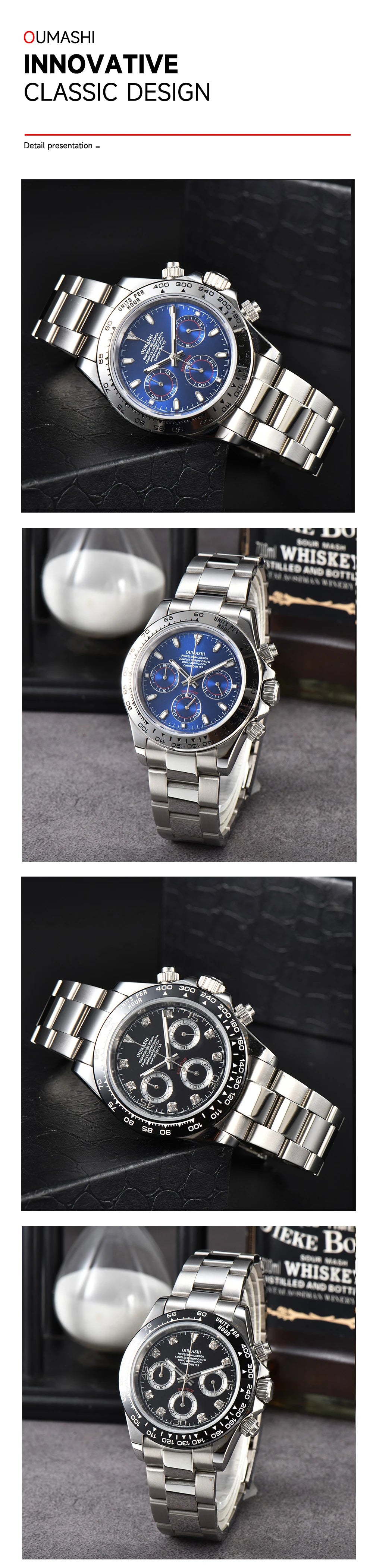 OUMASHI VK63 Man luxury panda watches Sports Quartz Watch Sapphire Stainless Steel Waterproof  Chronometer for vk63 Movement