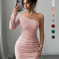 Women's Off Shoulder  Sequins Bodycon Dress, Elegant Fashion Short Dress for Party Club Dating Wear, Ladies Dress for All Season