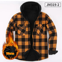 Fashion korean popular clothes winter Adding velvet and thickening long-sleeve shirts for men casual Hooded jacket plaid tops