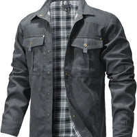 Men's Jackets Spring Flannel Lined Shirt Coat Shacket Casual Snap Button Overshirt Western Cowboy Style High Quality Top US Size
