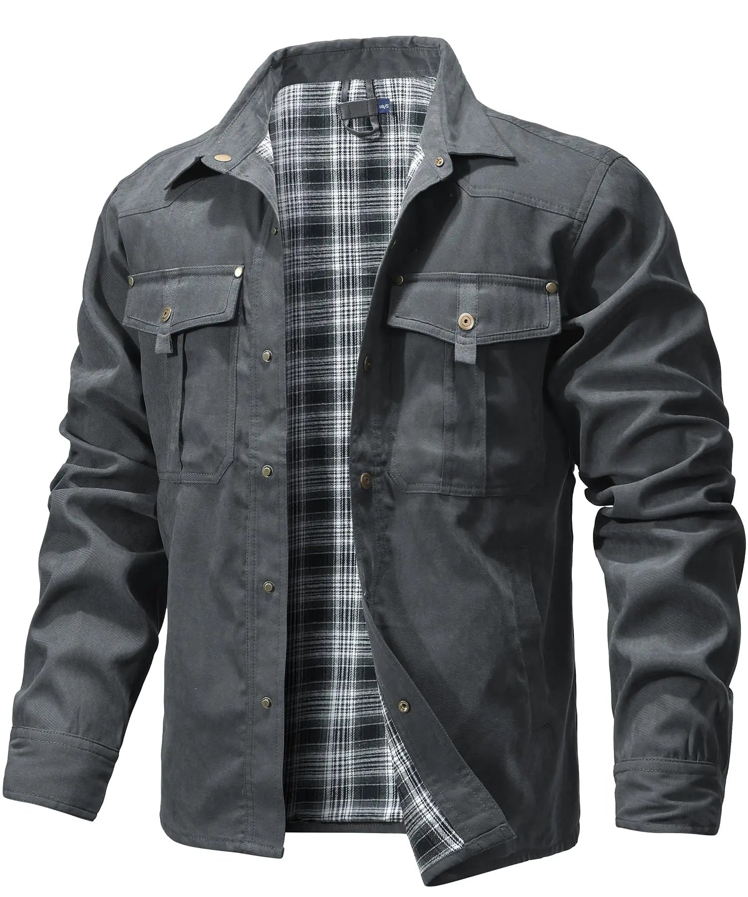 Men's Jackets Spring Flannel Lined Shirt Coat Shacket Casual Snap Button Overshirt Western Cowboy Style High Quality Top US Size