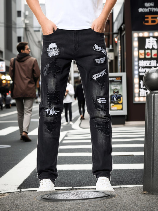 European and American new washed hole Zhangzai trendy fashion jeans