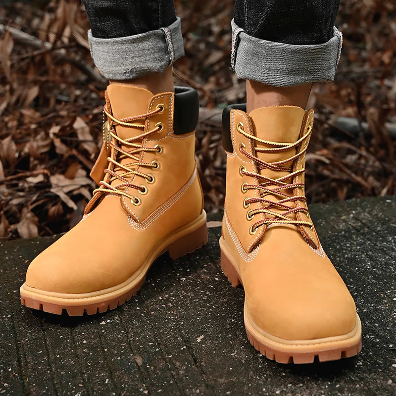 Mens Walking Shoes Fashion Outdoor Sports Leisure High Top Boots Winter Velvet Anti Slip Rubber Flat Lace Up Boots for Man