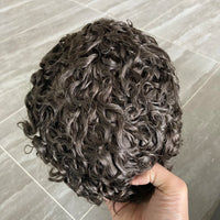 Q6  Swiss Lace Front&Pu Natural Hairline 1B40 1B65 Gray Black Men Toupee 24mm Curly Male Wigs Ash Blonde Human Hair Prosthesi