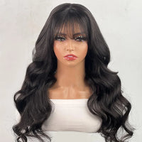 Body Wave Wig With Bangs Brazilian Human Hair Wig Sale Full Machine Made Fringe Glueless Wigs Ready To Wear 100% Original Hair
