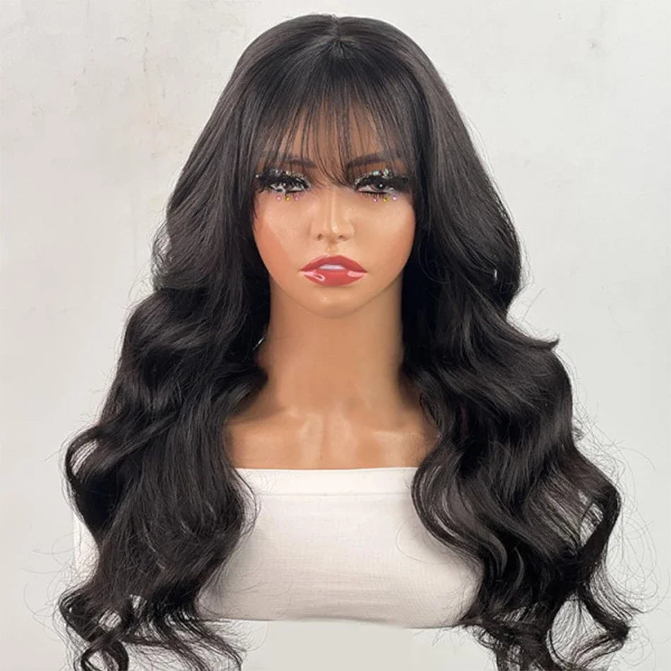 Body Wave Wig With Bangs Brazilian Human Hair Wig Sale Full Machine Made Fringe Glueless Wigs Ready To Wear 100% Original Hair