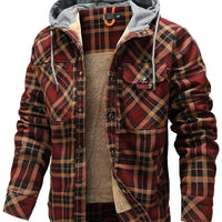 Men's Jackets Winter Hooded Warm Coat Casual Thicken Plaid Work Flannel Snap Sherpa Lined Fleece Clothing US Size