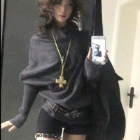 2000s Korean Fashion Slim Batwing Sleeve Autumn Sweaters Y2k Pure Color Subculture Casual Long Sleeve Pullovers Sweaters Chic