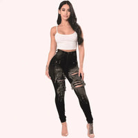 HOLE Denim Women 2025 High Waist Ripped Jeans for Women Skinny Black Pockets Jeans Woman Elastic Slim Jean Female Femme Pants