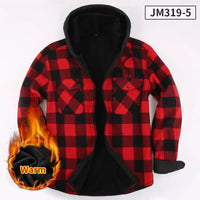 Plus Size Men's Hooded Plaid Shirt Warm Fleece Lined And Thickened Top Long Sleeve Outerwear For Autumn/Winter