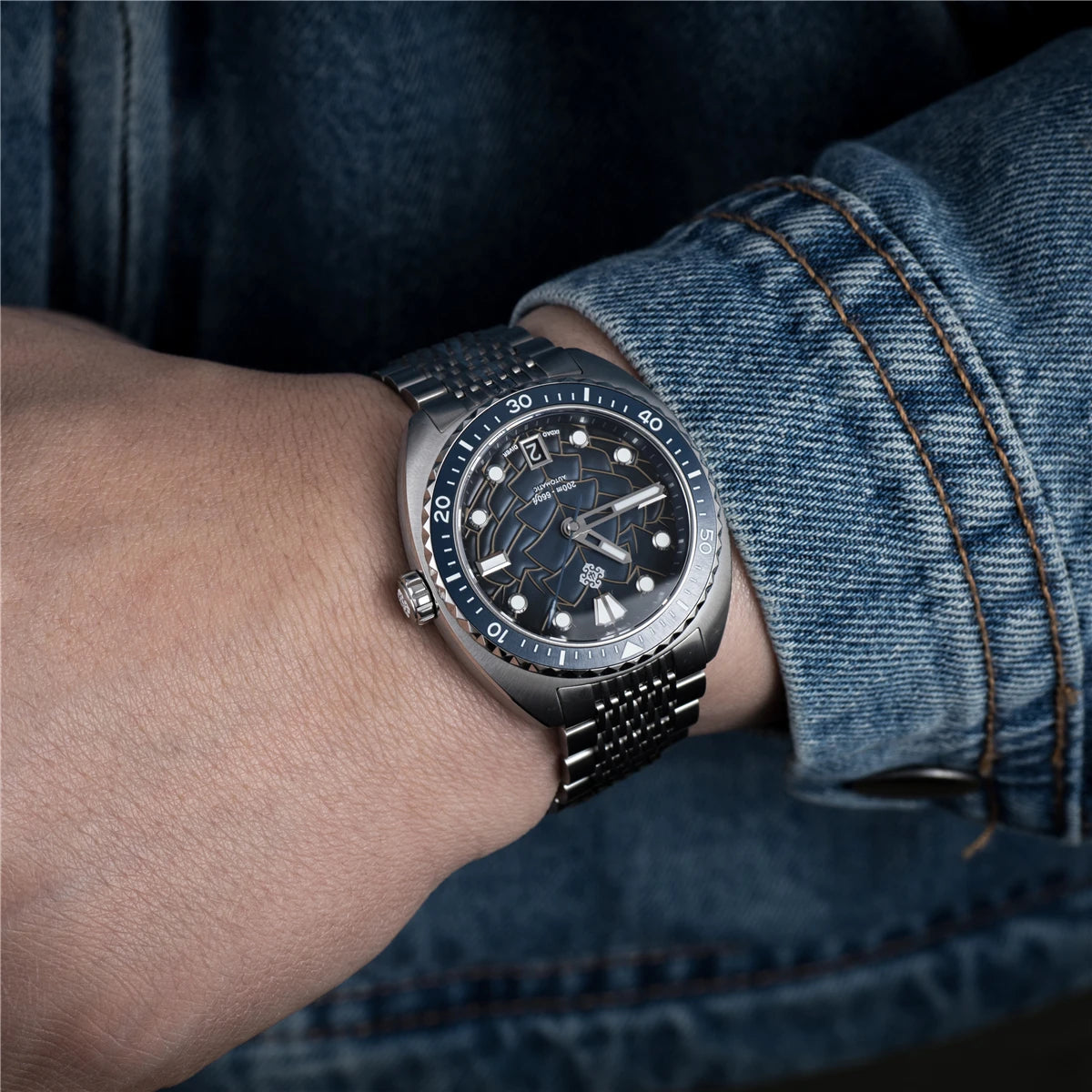 2025 New IXDAO IPOSE Automatic Mechanical Men Watch JD-X07S Dragon Scale Pattern Watch Stainless Steel BWG-9 Diving reloj hombre